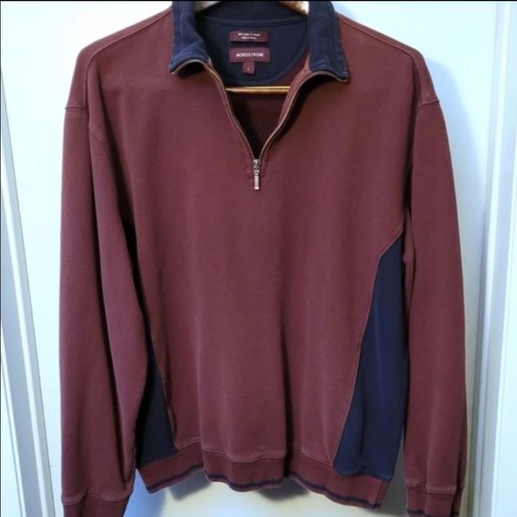 Nordstrom vintage quarter zip heavy sweatshirt Maroon/Navy Large - Picture 7 of 8
